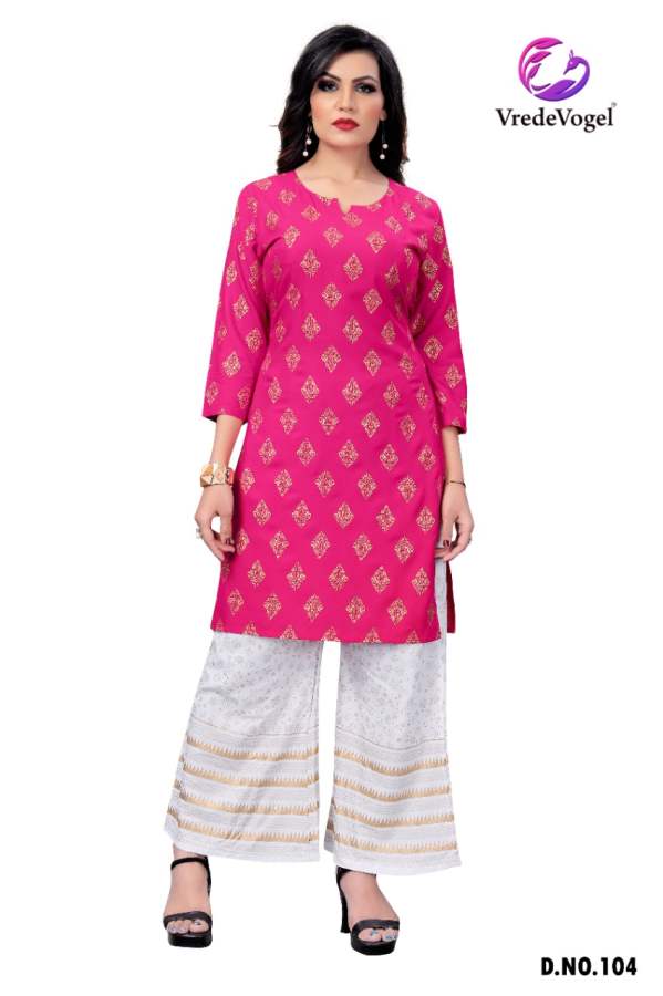 Vv Rimi Ethnic Wear Rayon Gold Print Kurti With Bottom Collection